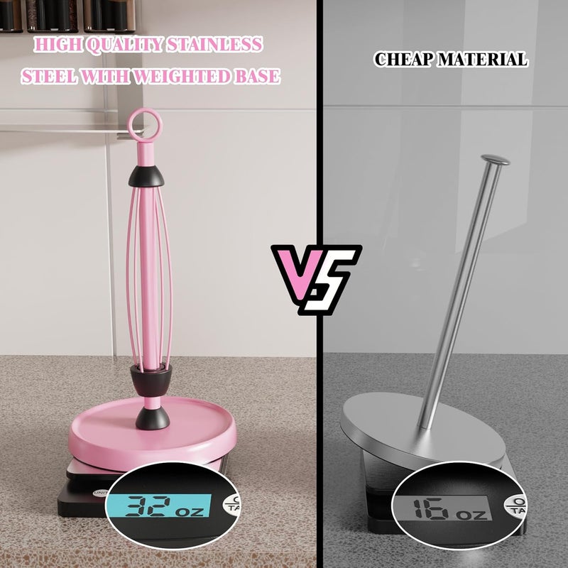 HZE Pink Paper Towel Holder Countertop, Pink Kitchen Accessories Decor, One-Handed Tear, Stainless Steel, Weighted Base, Ring Paper Towel Holder Stand with Ratchet System for Kitchen Farmhouse Essentials - Image 5